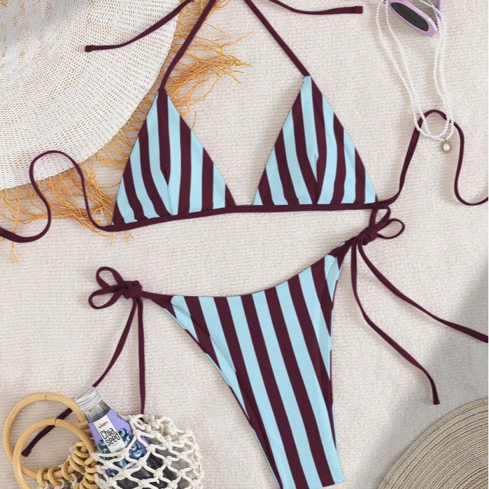 Damen Triangel-Bikini mit verstellbarem Bindeband und modischem Streifenmuster Echo Archiv