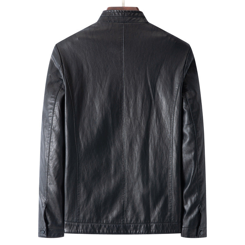 Herren Schmale Blouson-Lederjacke mit Stehkragen und verdecktem Reißverschluss – Valtoré