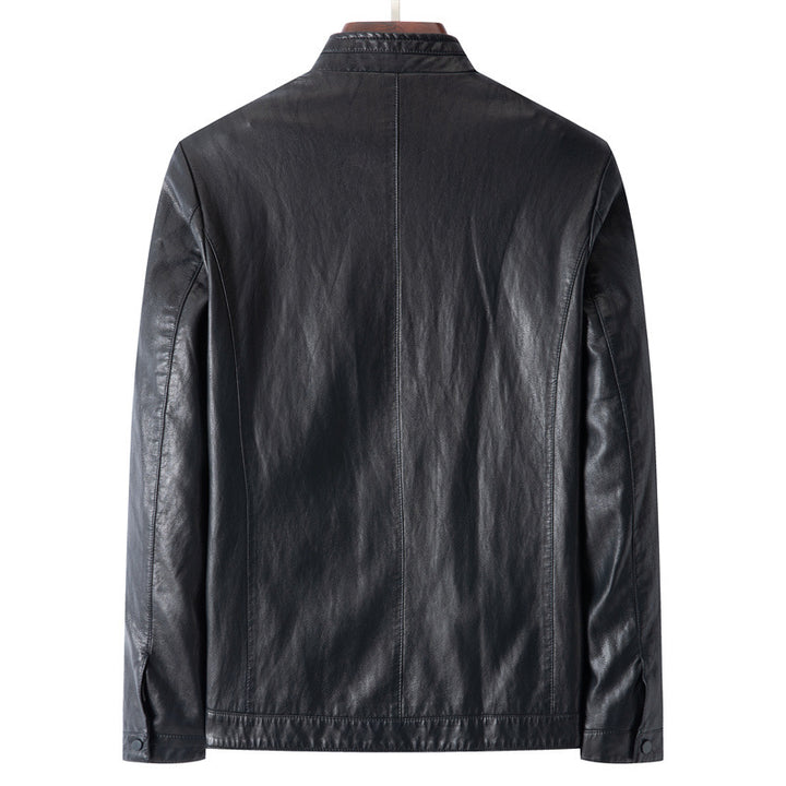 Herren Schmale Blouson-Lederjacke mit Stehkragen und verdecktem Reißverschluss – Valtoré