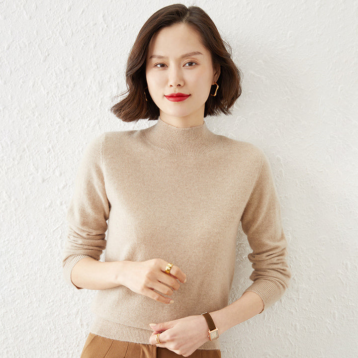 Damen Luxuriöser Kaschmir-Feinstrickpullover mit Stehkragen Echoarchiv