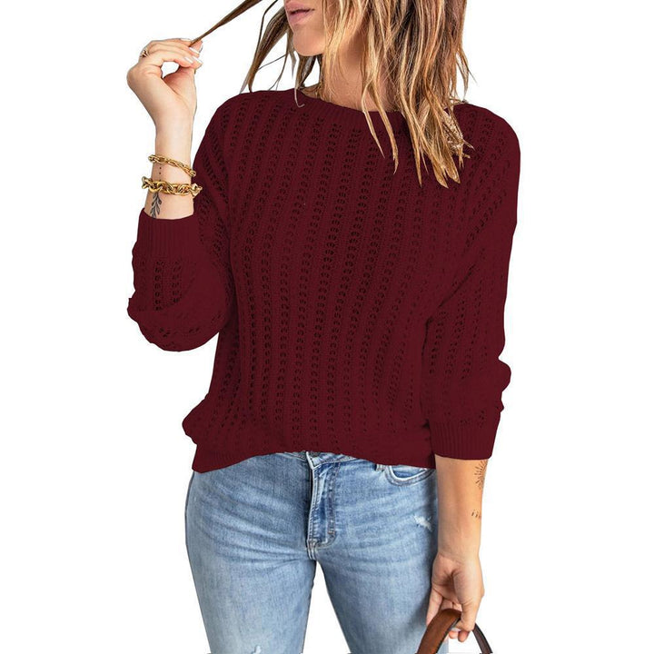 Damen Lockerer Ajour-Strickpullover mit Rundhalsausschnitt und Rippbündchen Echoarchiv