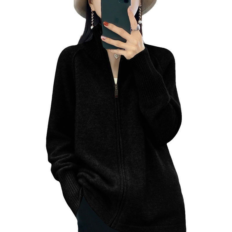Damen Zip-Cardigan im Kaschmir‑Look mit Stehkragen und gerippten Bündchen Echoarchiv