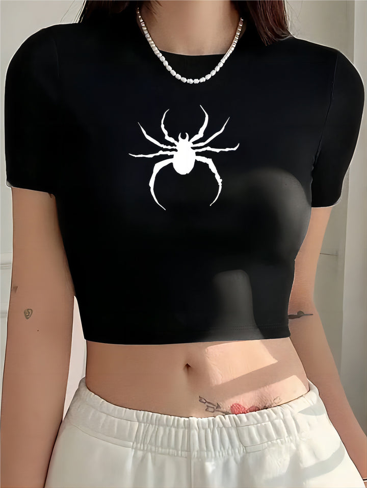 Damen Crop-T-Shirt mit modernem Grafiken-Aufdruck Echo Archiv