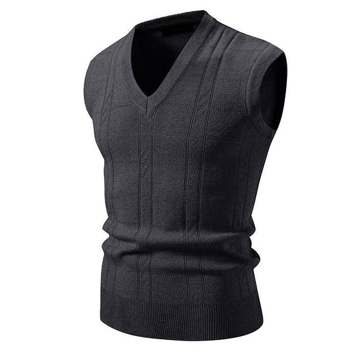 Herren ärmellose Strickjacke mit V-Ausschnitt und strukturiertem Design Echoarchiv