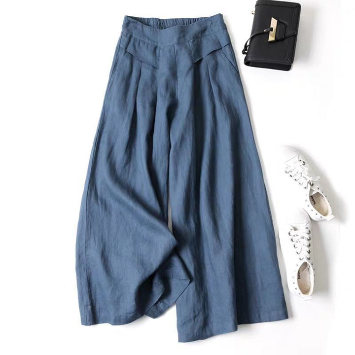 Damen Weit geschnittene Leinenhose mit hohem Bund und eleganten Falten Echoarchiv
