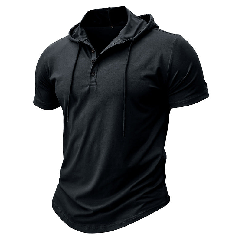 Herren modisches Kurzarm-Polo mit Kapuze und Knopfleiste Echoarchiv