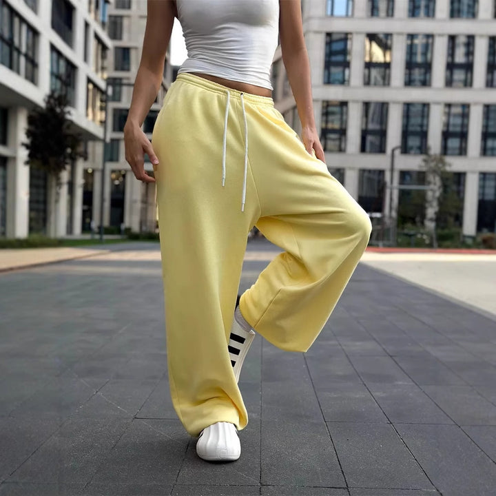 Damen oversized Fleece-Sweathose mit tiefem Schritt, Kordelzugbund und lässiger Streetwear-Passform – Avérine