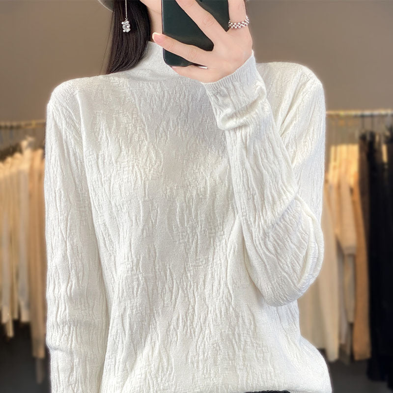 Damen Strukturierter Feinstrick-Pullover mit kurzem Stehkragen und Crinkle-Optik Echoarchiv