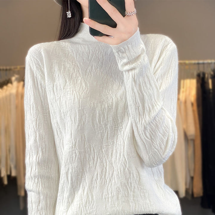 Damen Strukturierter Feinstrick-Pullover mit kurzem Stehkragen und Crinkle-Optik Echoarchiv