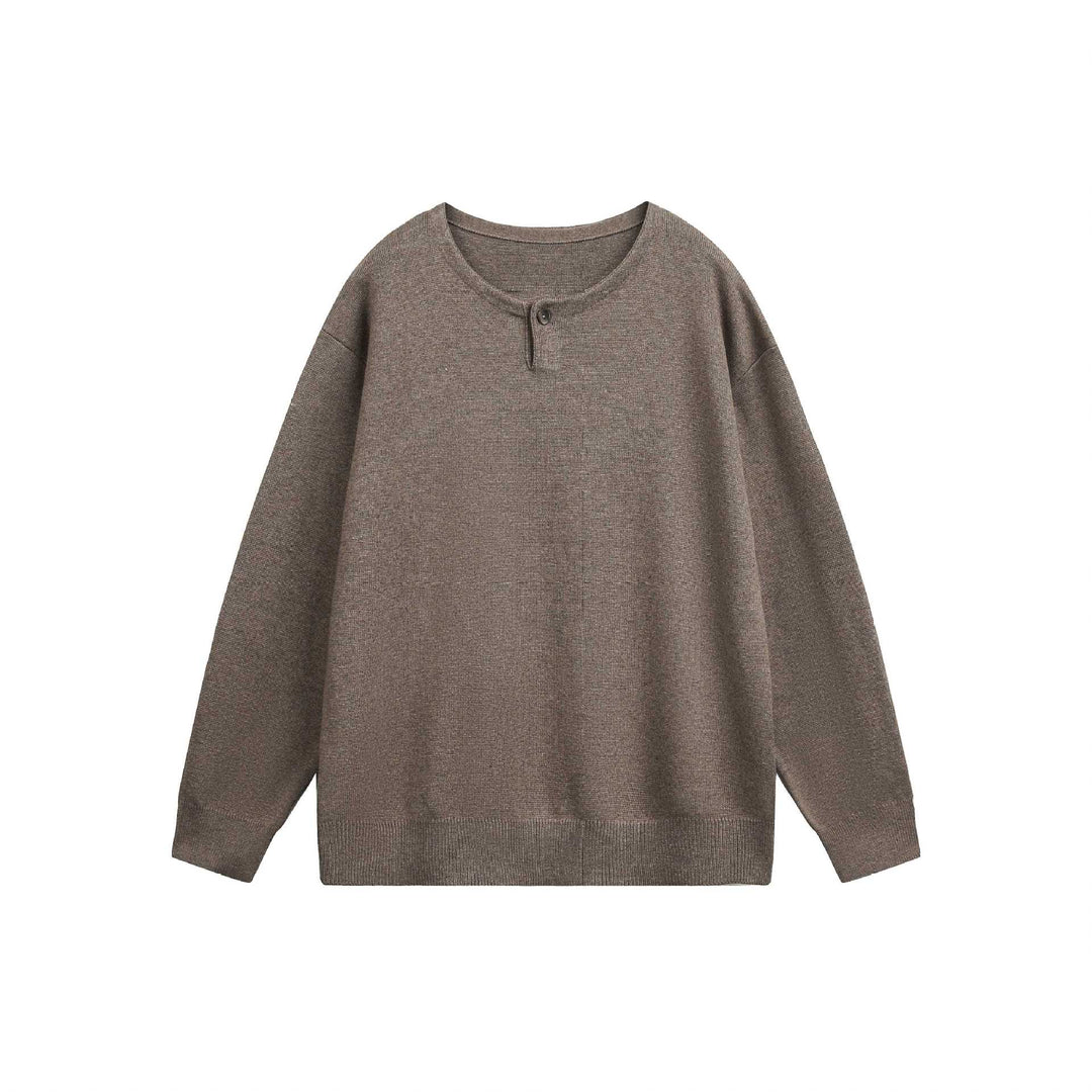 Damen Oversize-Strickpullover mit Knopfdetail am Rundhalsausschnitt Echoarchiv