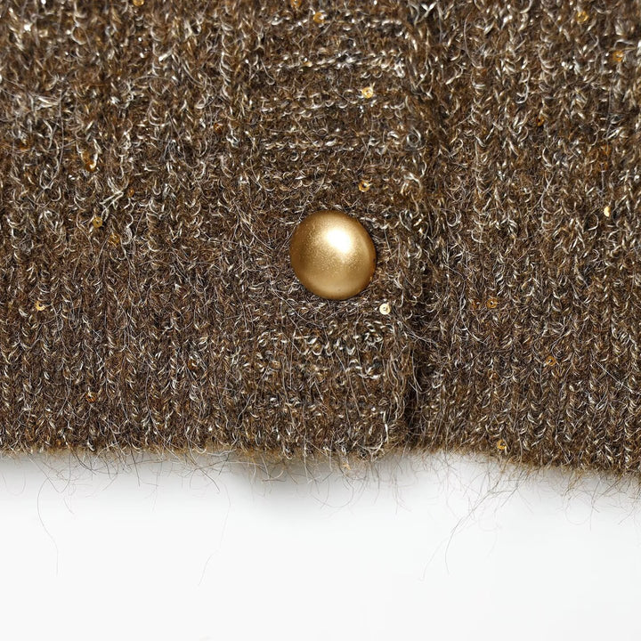 Damen Grobgestrickter Rippencardigan mit goldfarbenen Knöpfen und V-Ausschnitt Echoarchiv