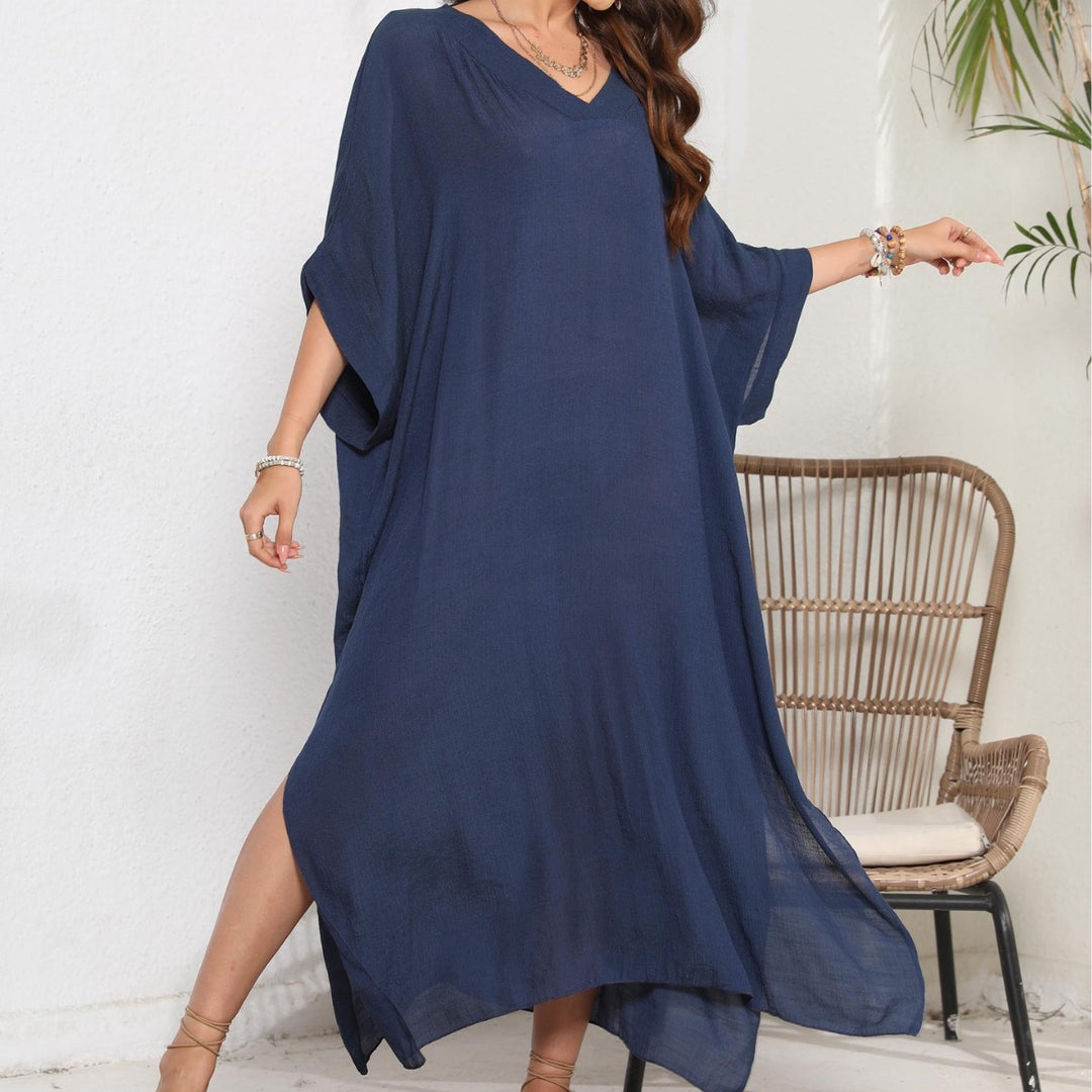 Damen luftiges Sommer-Kleid mit V-Ausschnitt und asymmetrischem Saum Echo Archiv