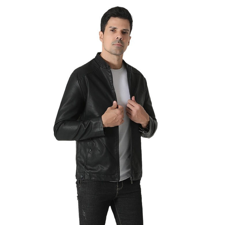 Herren modische Kunstlederjacke mit elastischem Kragen Echoarchiv