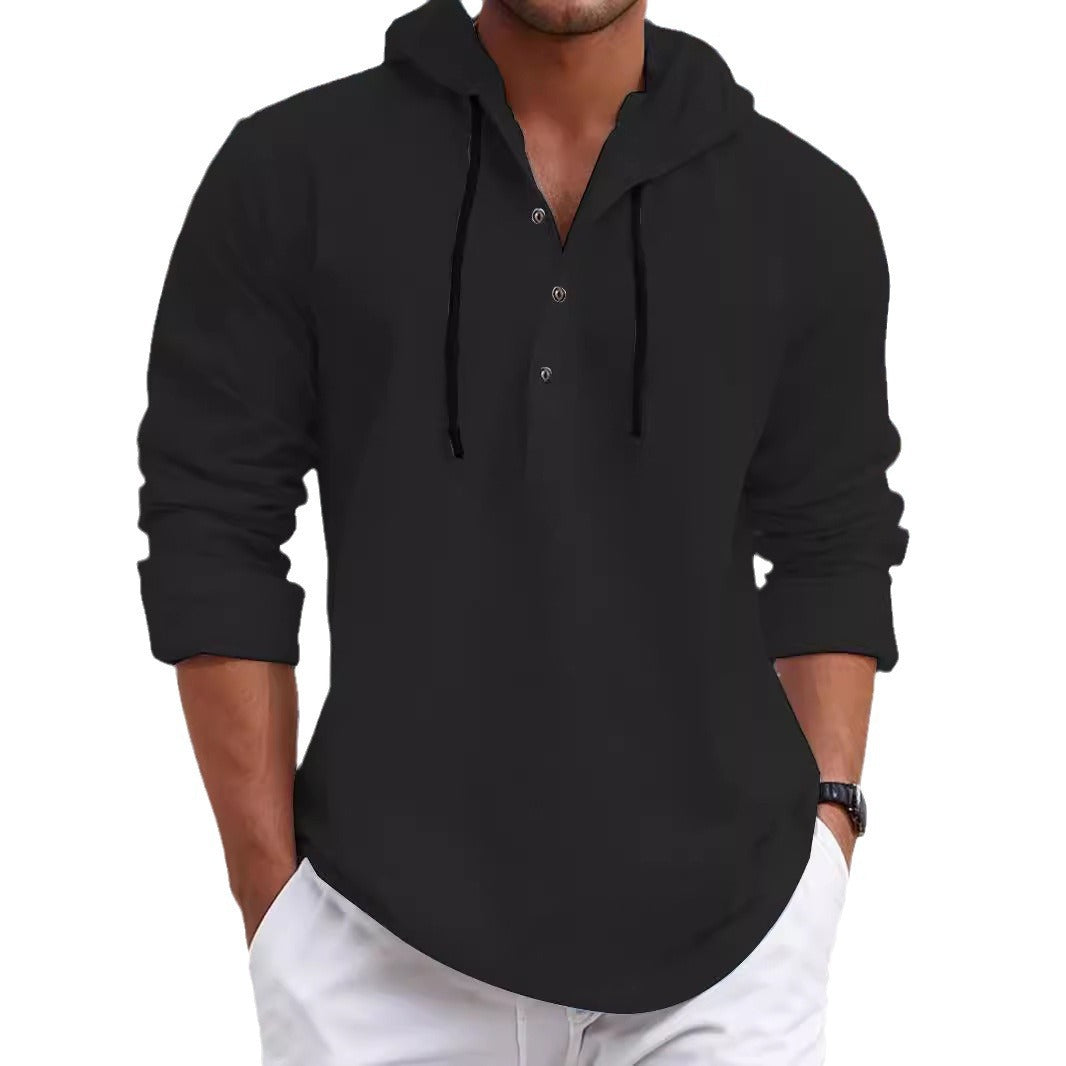 Herren lässiges Kapuzenshirt mit Knopfleiste und atmungsaktiver Struktur Echoarchiv