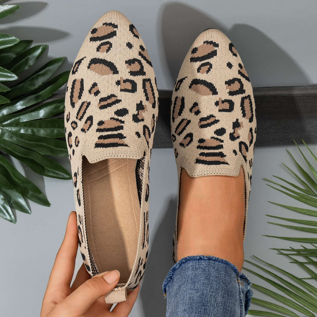 Damen nan gestrickter Slip-On Loafer mit Leo-Jacquard, gepolstertem Komfortfußbett und rutschfester EVA-Sohle Echo Archiv