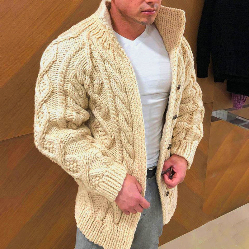 Herren nan Grobstrick Cardigan mit Zopfmuster und Schalkragen Echo Archiv
