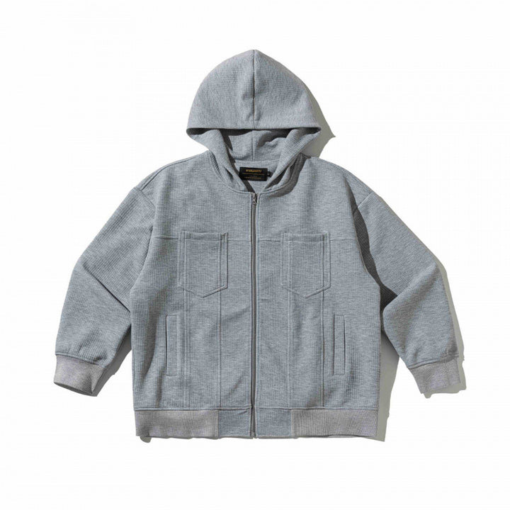 Unisex Oversize Kapuzen‑Zipjacke aus Waffelstrick mit Brust‑ und Eingrifftaschen Echo Archiv