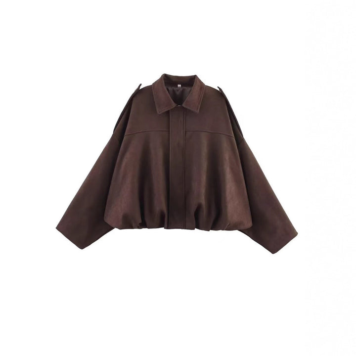 Damen Cropped Boxy‑Übergangsjacke im Wildlederlook mit Epauletten Echoarchiv