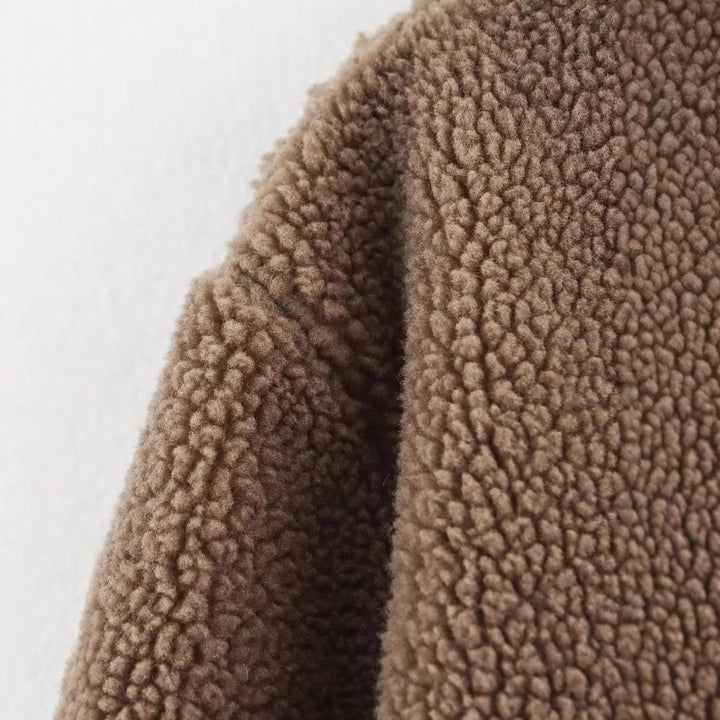 Damen Fleecejacke mit Teddyfutter und aufgesetzten Taschen – Célinea