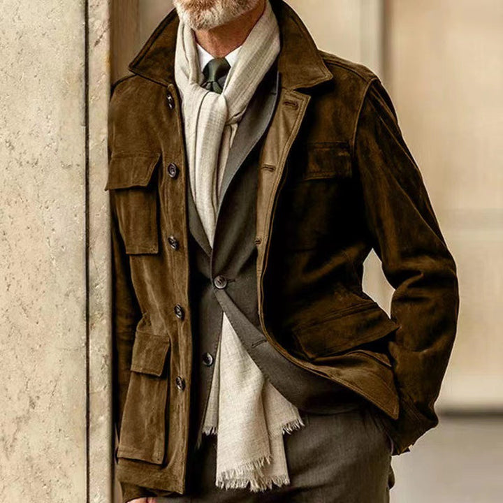 Herren Suede Utility Jacke mit praktischen Taschen und modernem Schnitt Echoarchiv