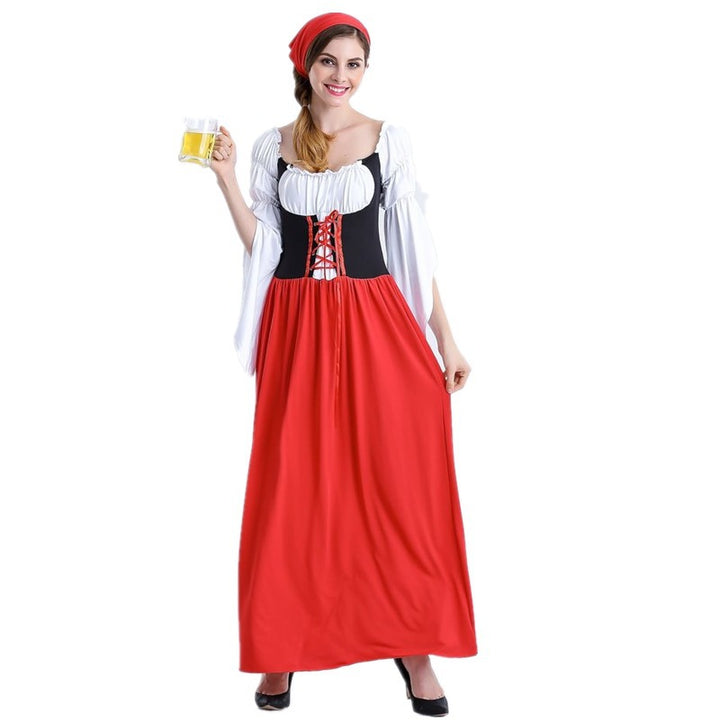 Damen nan mittelalterliches Bauermädchen Kostüm mit geschnürtem Korsett, Puffärmeln und mehrlagigem Stufenrock Echo Archiv