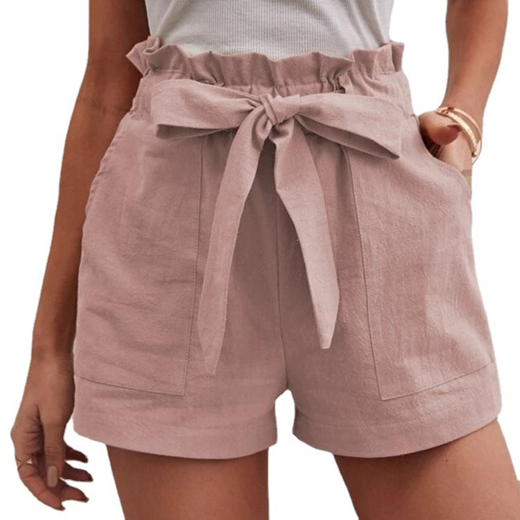 Damen Leichte Shorts mit dekorativem Bindegürtel und elastischem Bund Echoarchiv