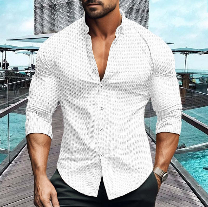Herren elegantes Langarmhemd mit strukturiertem Muster Echoarchiv