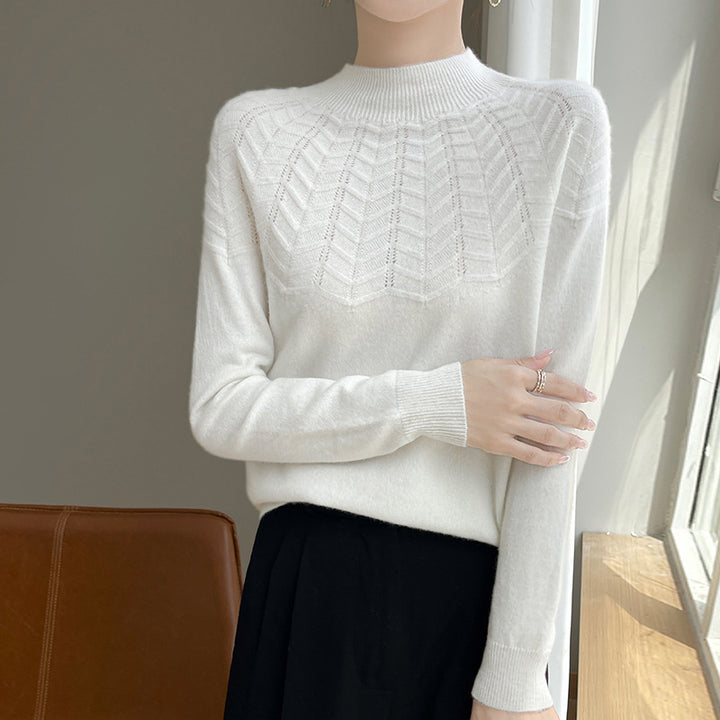 Damen Weicher Feinstrick-Mockneckpullover mit Chevron-Ajour und Kaschmirlook Echoarchiv