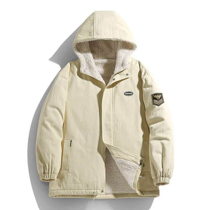Herren Kapuzen-Canvasparka mit Teddyfleece-Innenfutter und Military‑Patch Echoarchiv