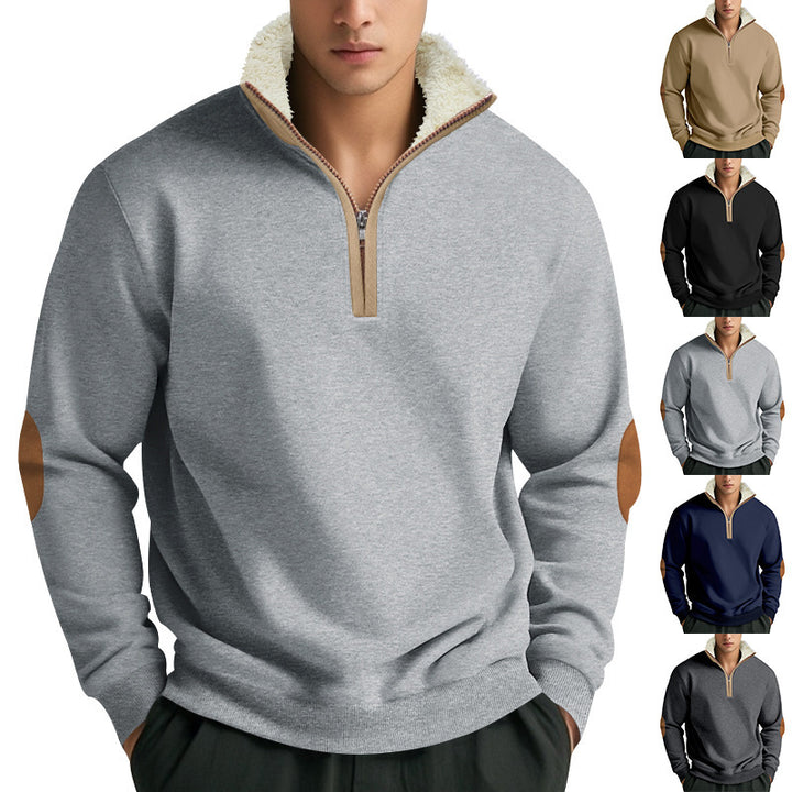 Herren Fleece Pullover mit Stehkragen und Kontrastdetails Echoarchiv
