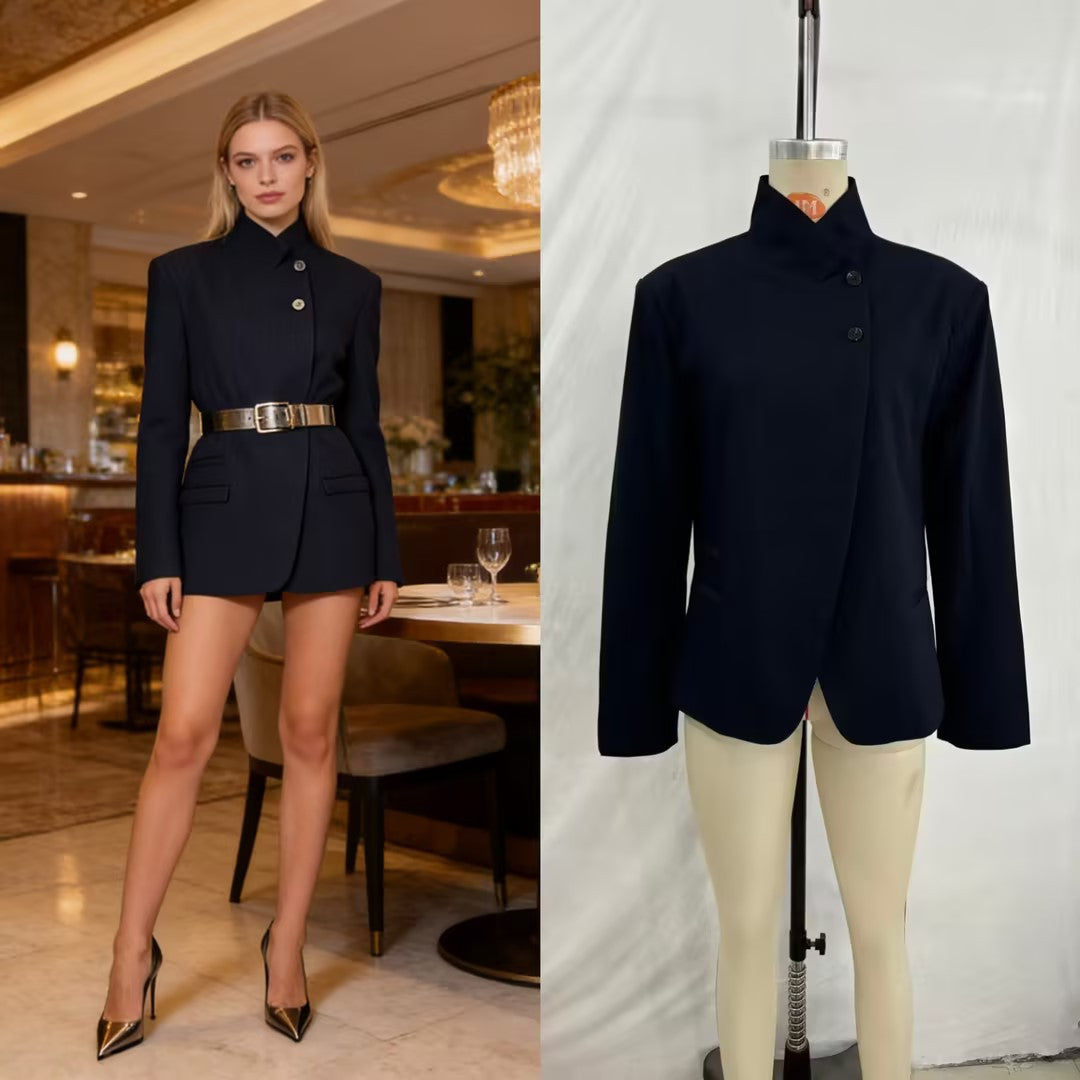 Damen taillierter Blazer mit Stehkragen und asymmetrischer Knopfleiste Echo Archiv