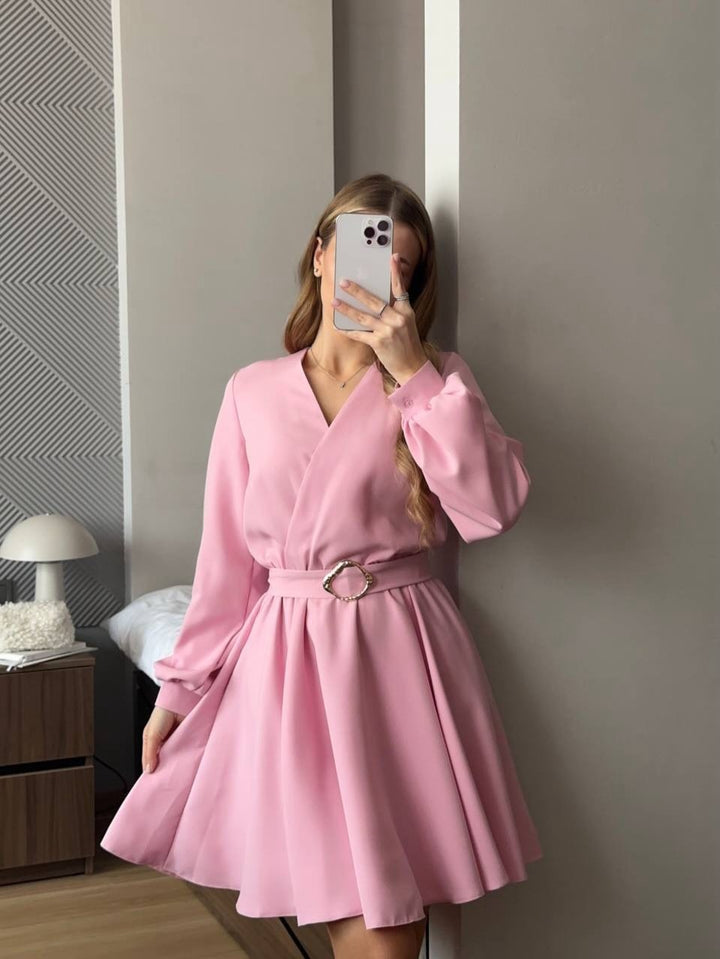Damen Wickelkleid mit tailliertem Herzgürtel und voluminösem Swing-Rock Echoarchiv