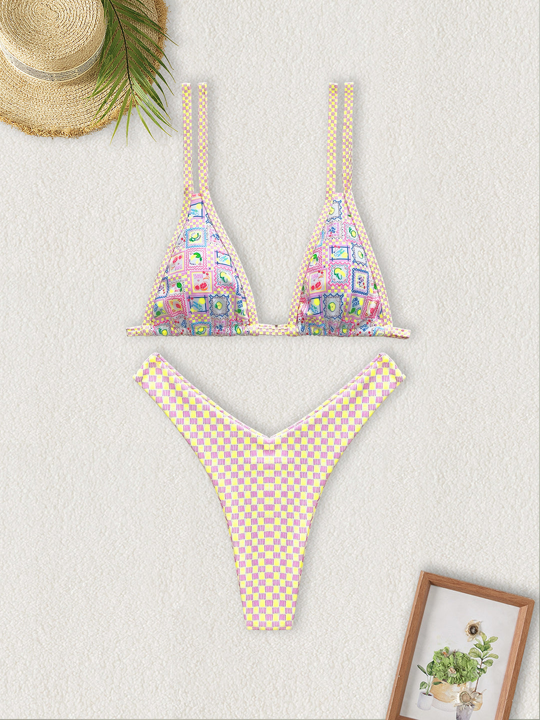 Damen Triangel-Bikini mit buntem Patchwork-Muster Echo Archiv