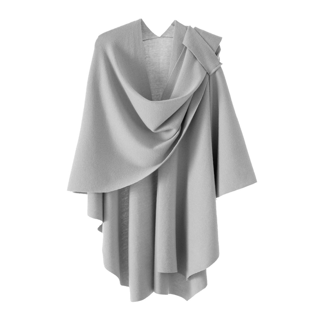 Damen Kapuzenponcho aus Feinstrick mit asymmetrischem Saum – Avérine