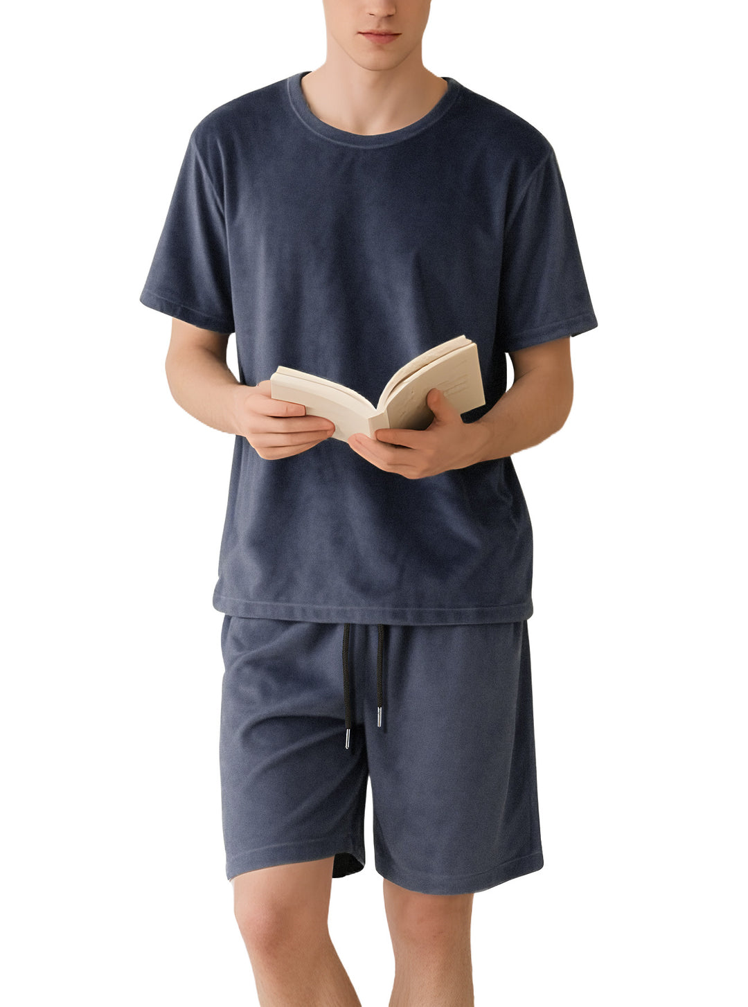 Herren nan Samtvelours Lounge-Set mit Rundhals-Kurzarmshirt und Kordelshorts Echo Archiv