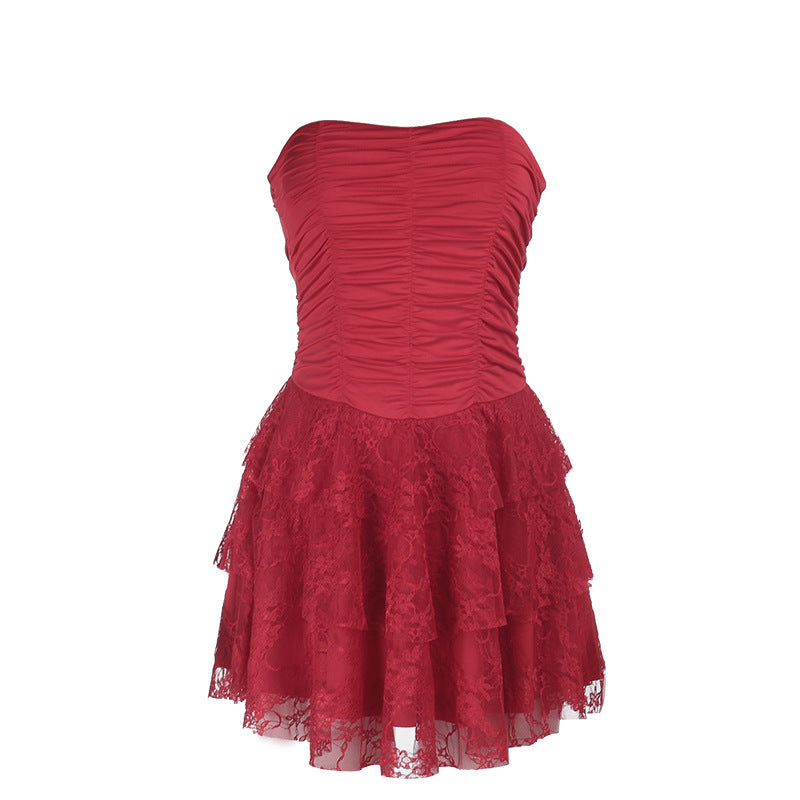 Damen schulterfreies Minikleid mit Rüschendetails und figurbetontem Oberteil Echo Archiv