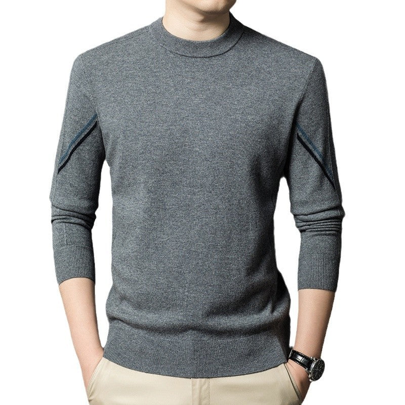Herren eleganter Rundhals-Pullover aus feiner Wolle mit modischen Details Echoarchiv