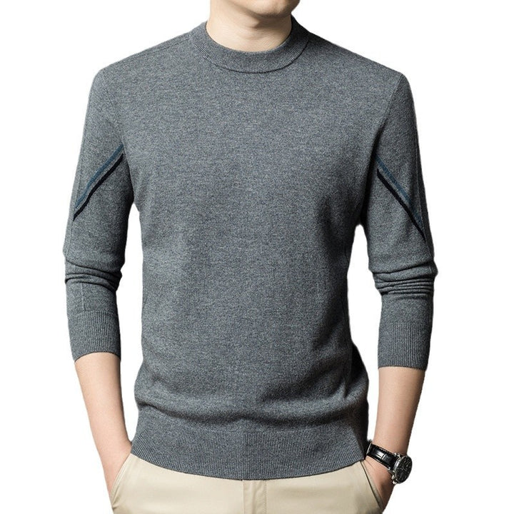Herren eleganter Rundhals-Pullover aus feiner Wolle mit modischen Details Echoarchiv