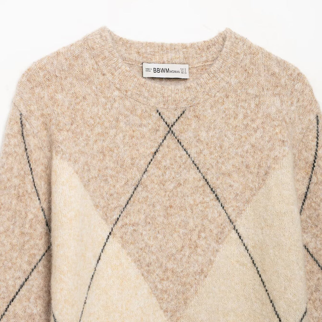 Damen Argyle-Pullover aus Wollmix mit weichem Flor und kastiger Cropped-Silhouette Echoarchiv