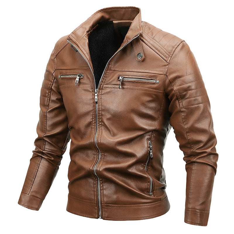 Herren Kunstleder-Blouson im Slim-Fit mit gesteppter Schulterpartie, Stehkragen und Reißverschlusstaschen – Taviero