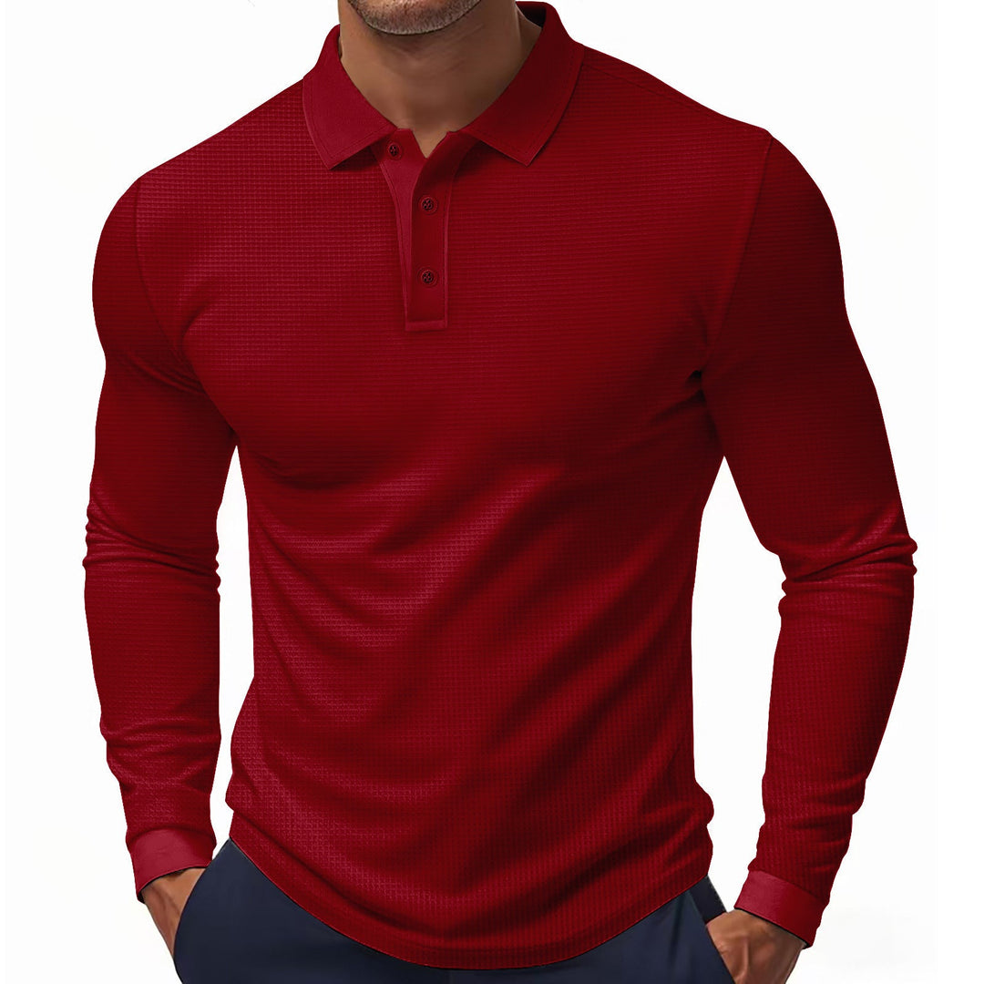 Herren Langarm-Polohemd im strukturierten Design mit modernem Schnitt Echoarchiv