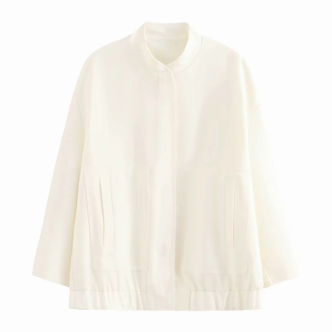 Damen nan oversized Blousonjacke mit Stehkragen, verdeckter Frontleiste und elastischem Bund Echo Archiv