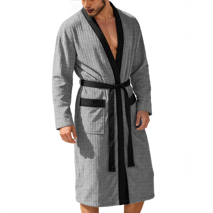 Herren nan wadenlanger Rippen-Bademantel im Kimono-Stil mit Schalkragen und Kontrastpaspel Echo Archiv
