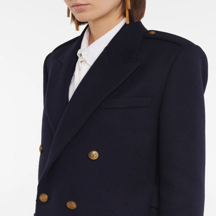 Damen Doppelreihiger Wollmix-Longcoat mit Epauletten und strukturierter Tailoring-Silhouette Echoarchiv