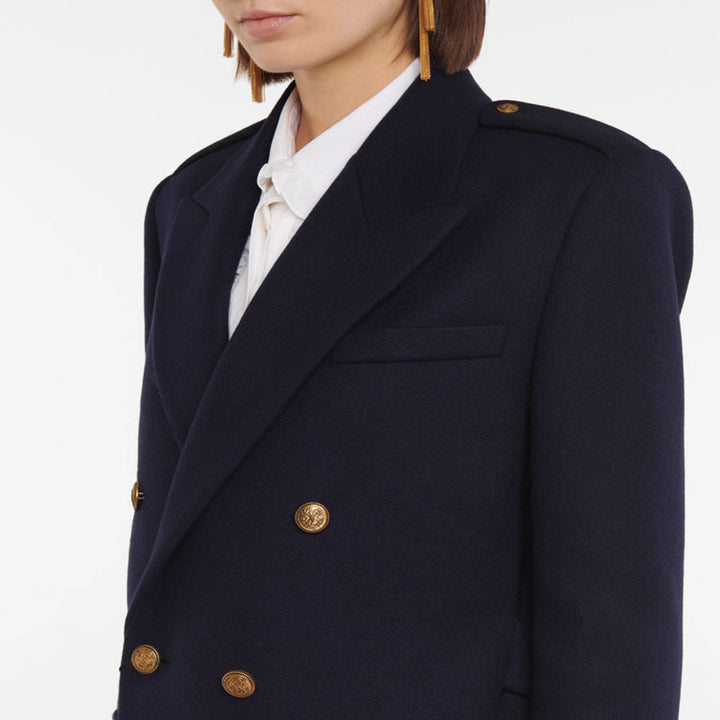 Damen Doppelreihiger Wollmix-Longcoat mit Epauletten und strukturierter Tailoring-Silhouette Echoarchiv