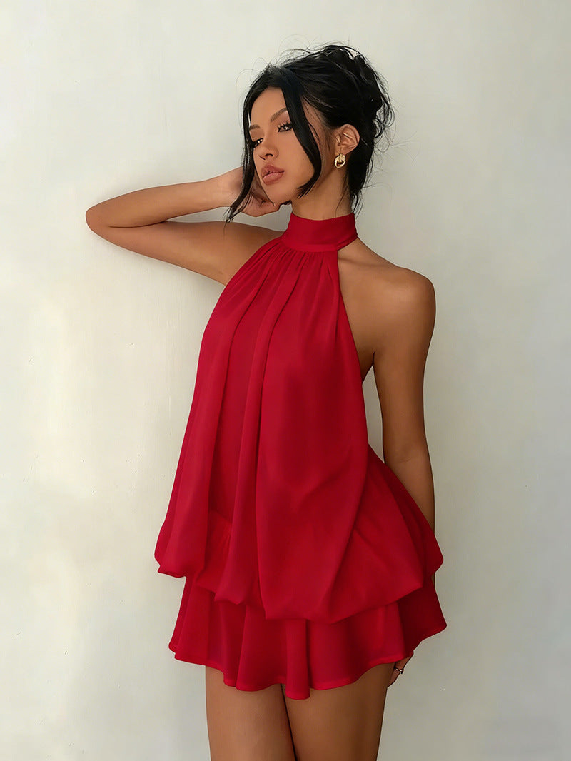 Damen Chiffon-Kleid mit hohem Kragen und fließendem Schnitt Echo Archiv