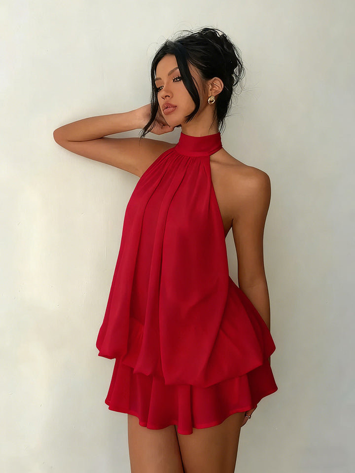 Damen Chiffon-Kleid mit hohem Kragen und fließendem Schnitt Echo Archiv