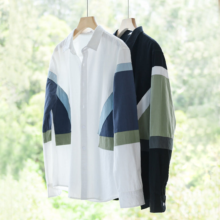 Herren Colorblock-Hemd aus Baumwollmix mit langen Ärmeln und kontrastierenden Paneelen Echoarchiv