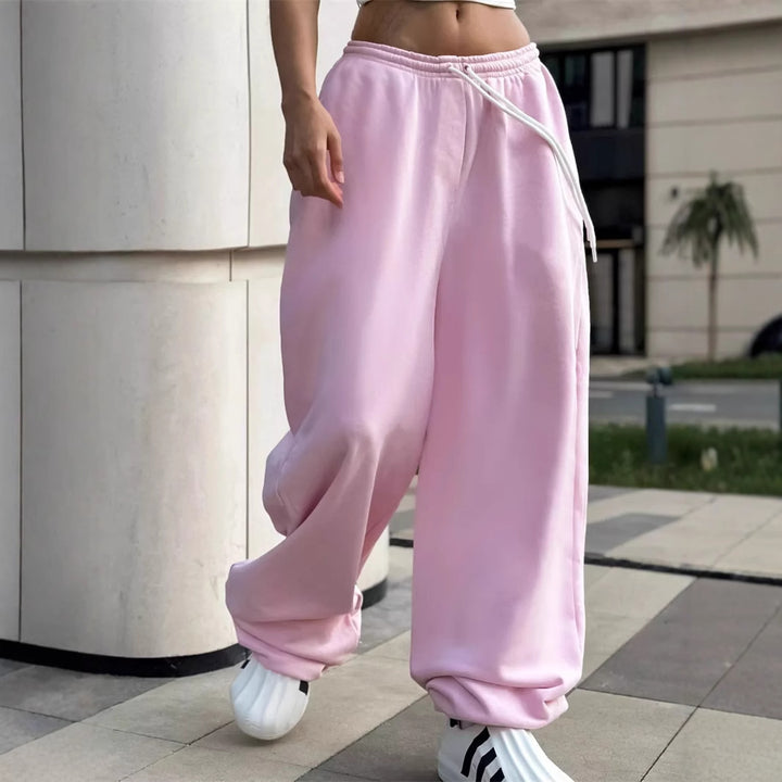 Damen oversized Fleece-Sweathose mit tiefem Schritt, Kordelzugbund und lässiger Streetwear-Passform – Avérine