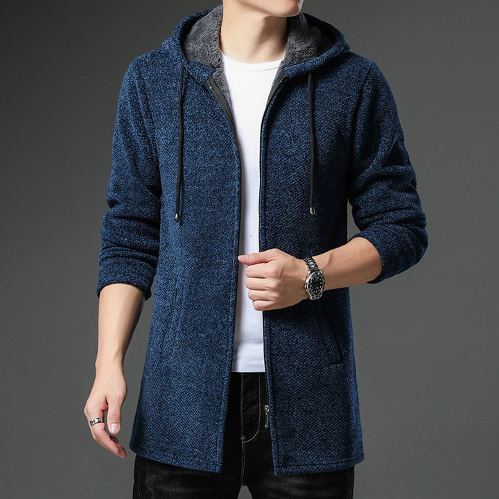 Herren nan urbaner Kapuzen-Strickmantel mit Teddyfutter, verdecktem Reißverschluss und seitlichen Eingrifftaschen Echo Archiv